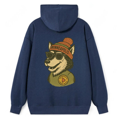 Minnesota Timber Wolf wearing Minneapolis beanie with pom pom and - Classic Pullover Hoodie - Navy