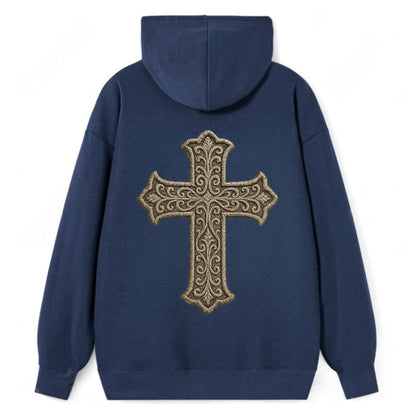 Filigree Cross  - Classic Pullover Hoodie - Navy