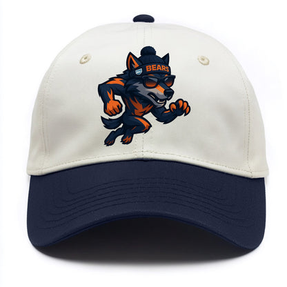 Chicago Wolf wearing Bears beanie with Lake Michigan patch and wayfarer sunglasses - Two Tone Cap - Navy