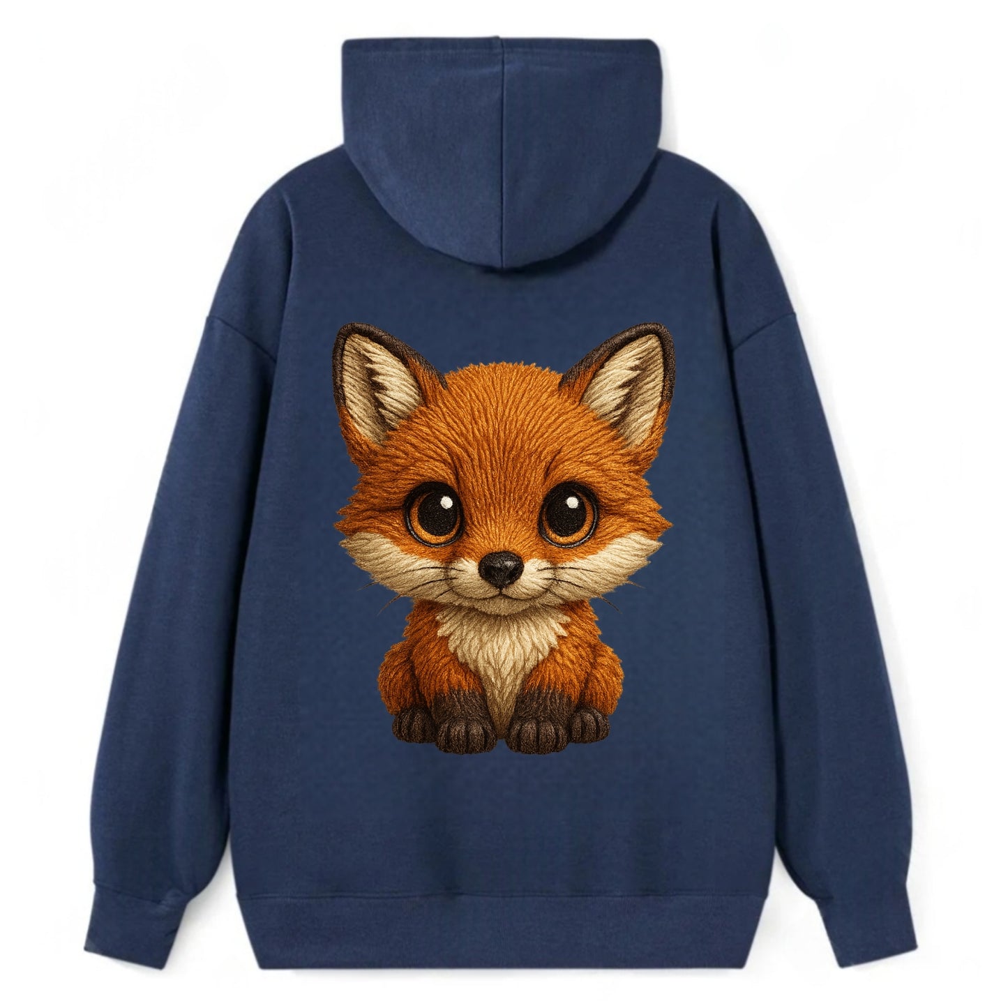 Baby Red Fox - russet fur, white chest, big amber eyes, perky ears, - Classic Pullover Hoodie - Navy