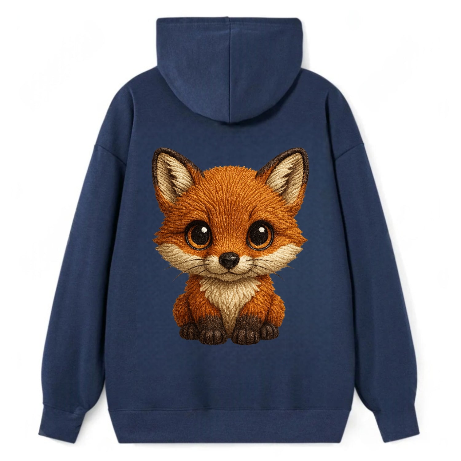 Baby Red Fox - russet fur, white chest, big amber eyes, perky ears, - Classic Pullover Hoodie - Navy
