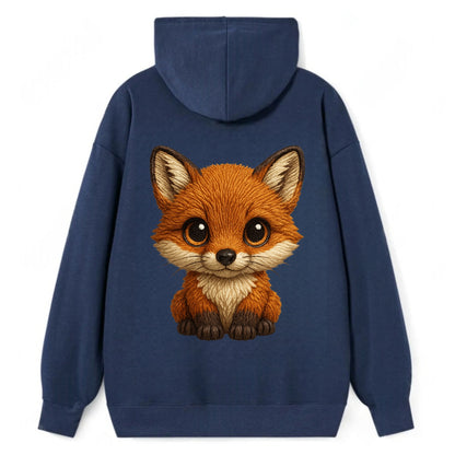 Baby Red Fox - russet fur, white chest, big amber eyes, perky ears, - Classic Pullover Hoodie - Navy