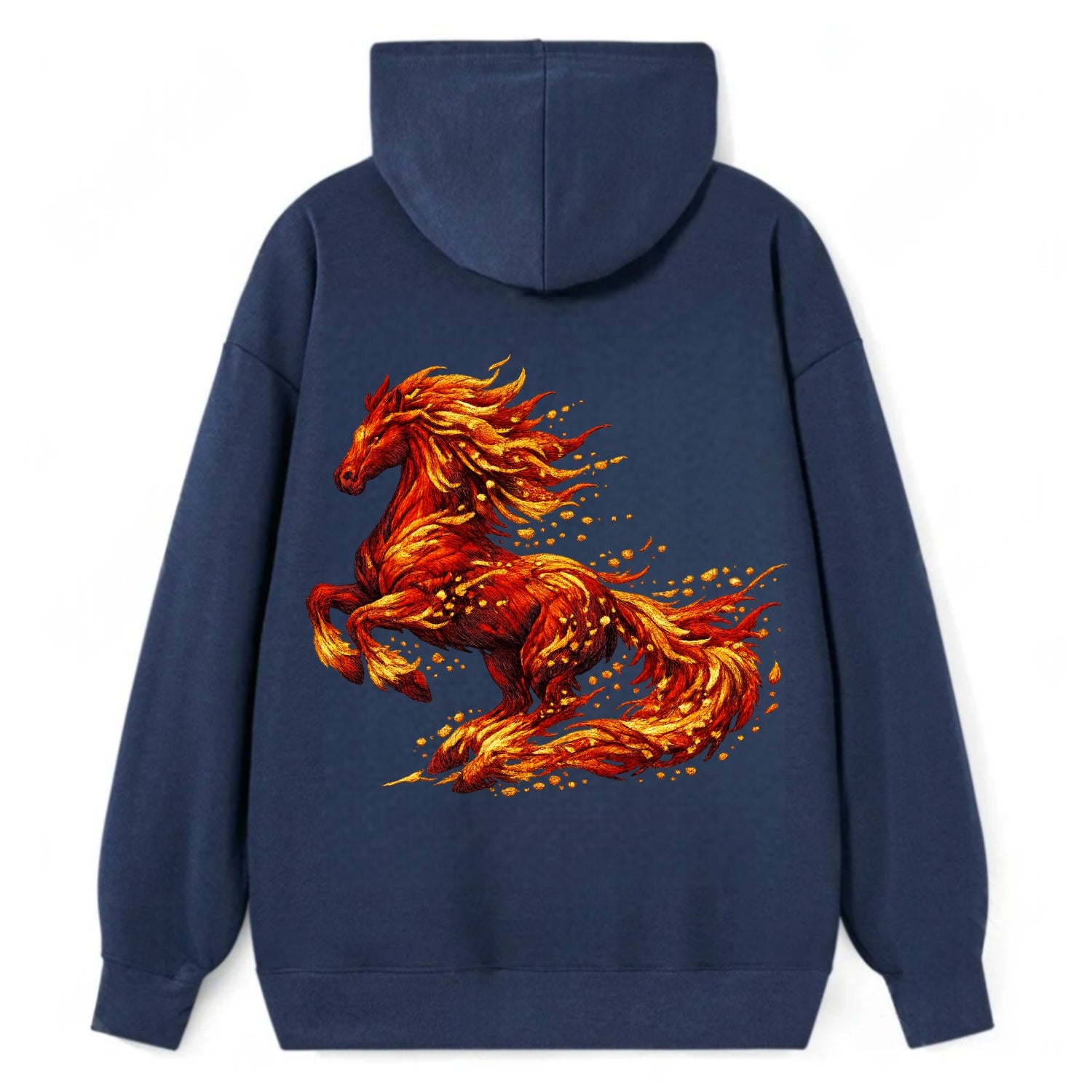 EMBER RISING | Sparks forming into horse shape | Particles of fire | - Classic Pullover Hoodie - Navy