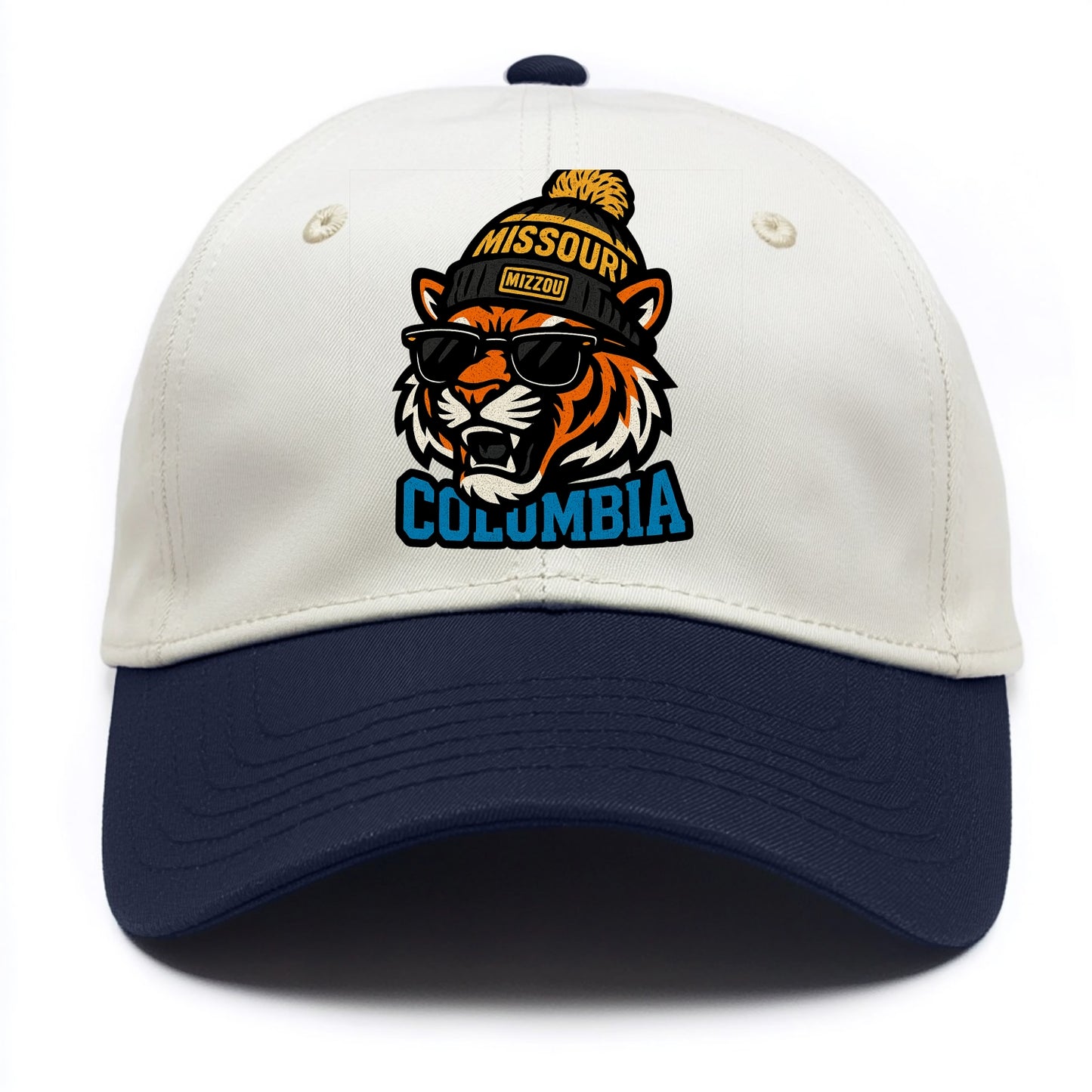 Columbia Tiger wearing Missouri beanie with Mizzou patch - Two Tone Cap - Navy