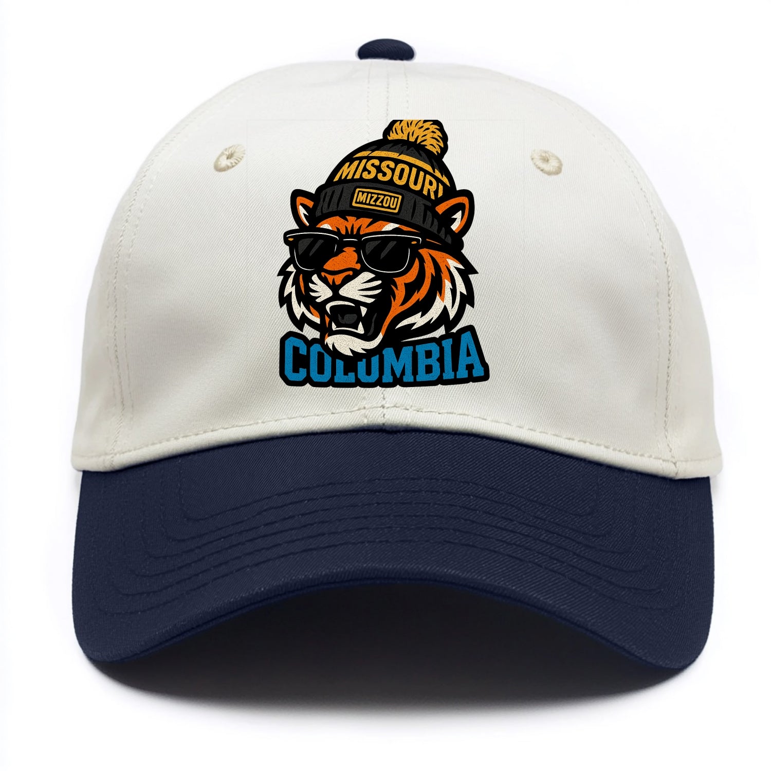 Columbia Tiger wearing Missouri beanie with Mizzou patch - Two Tone Cap - Navy