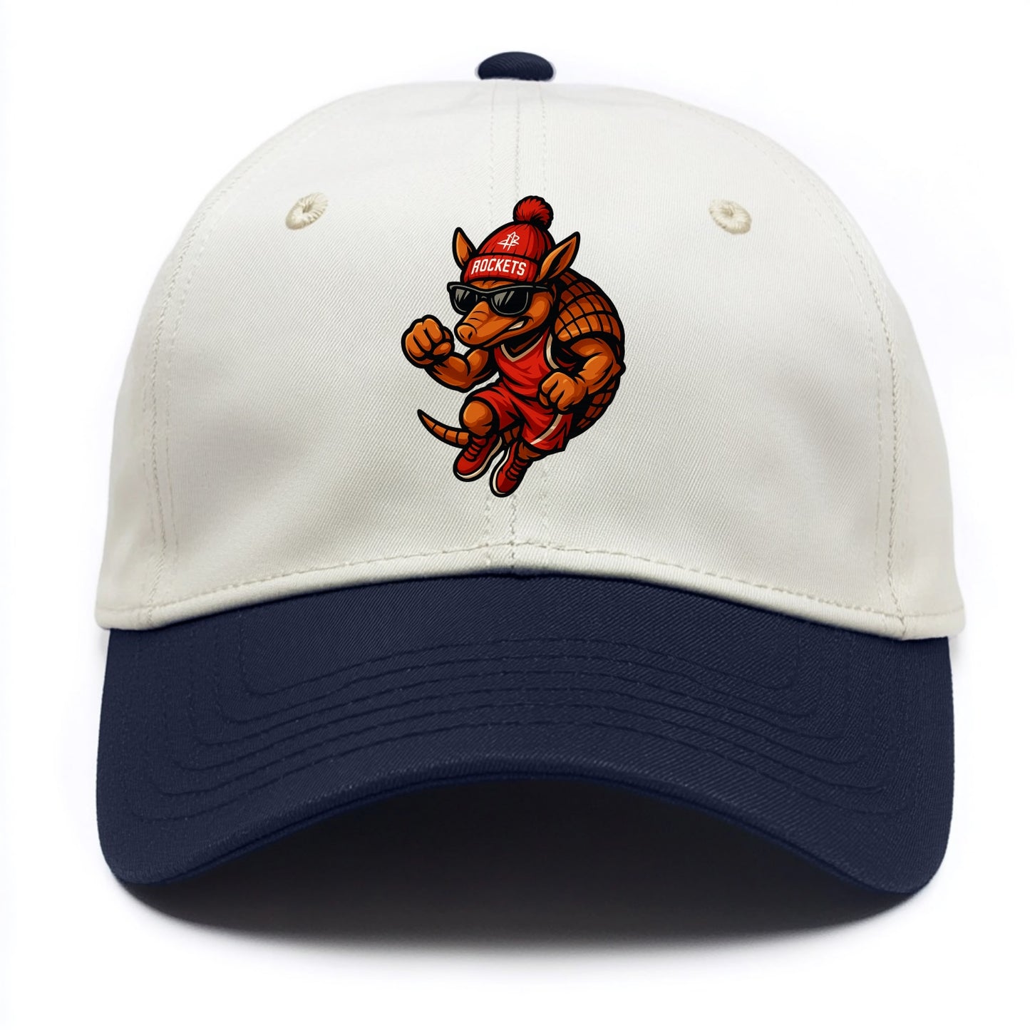 Houston Armadillo wearing Rockets red and silver beanie with rocket ship and - Two Tone Cap - Navy