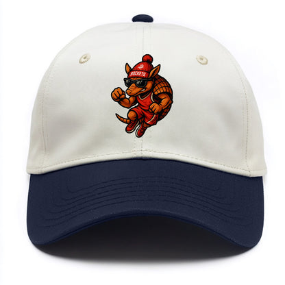 Houston Armadillo wearing Rockets red and silver beanie with rocket ship and - Two Tone Cap - Navy