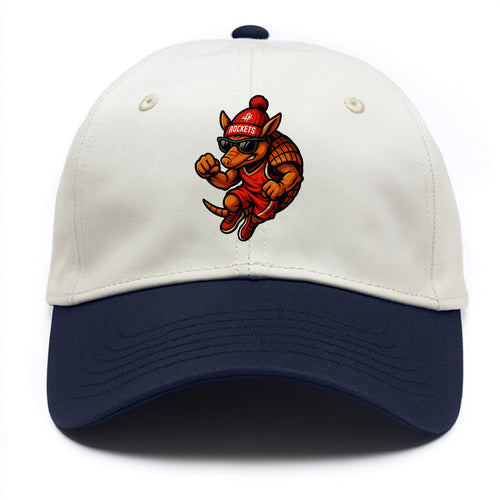 Houston Armadillo wearing Rockets red and silver beanie with rocket ship and - Two Tone Cap