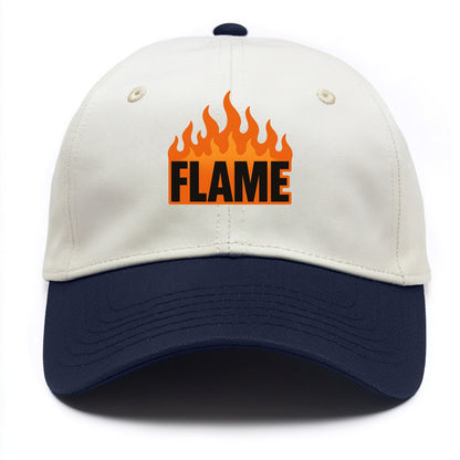 Bold typography design - "FLAME" - burning bright, passionate - Two Tone Cap - Navy