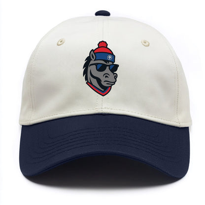 Detroit Stallion wearing Pistons red and blue beanie with piston patch and wayfarer - Two Tone Cap - Navy