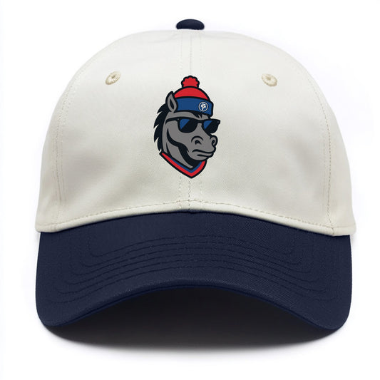 Detroit Stallion wearing Pistons red and blue beanie with piston patch and wayfarer - Two Tone Cap - Navy