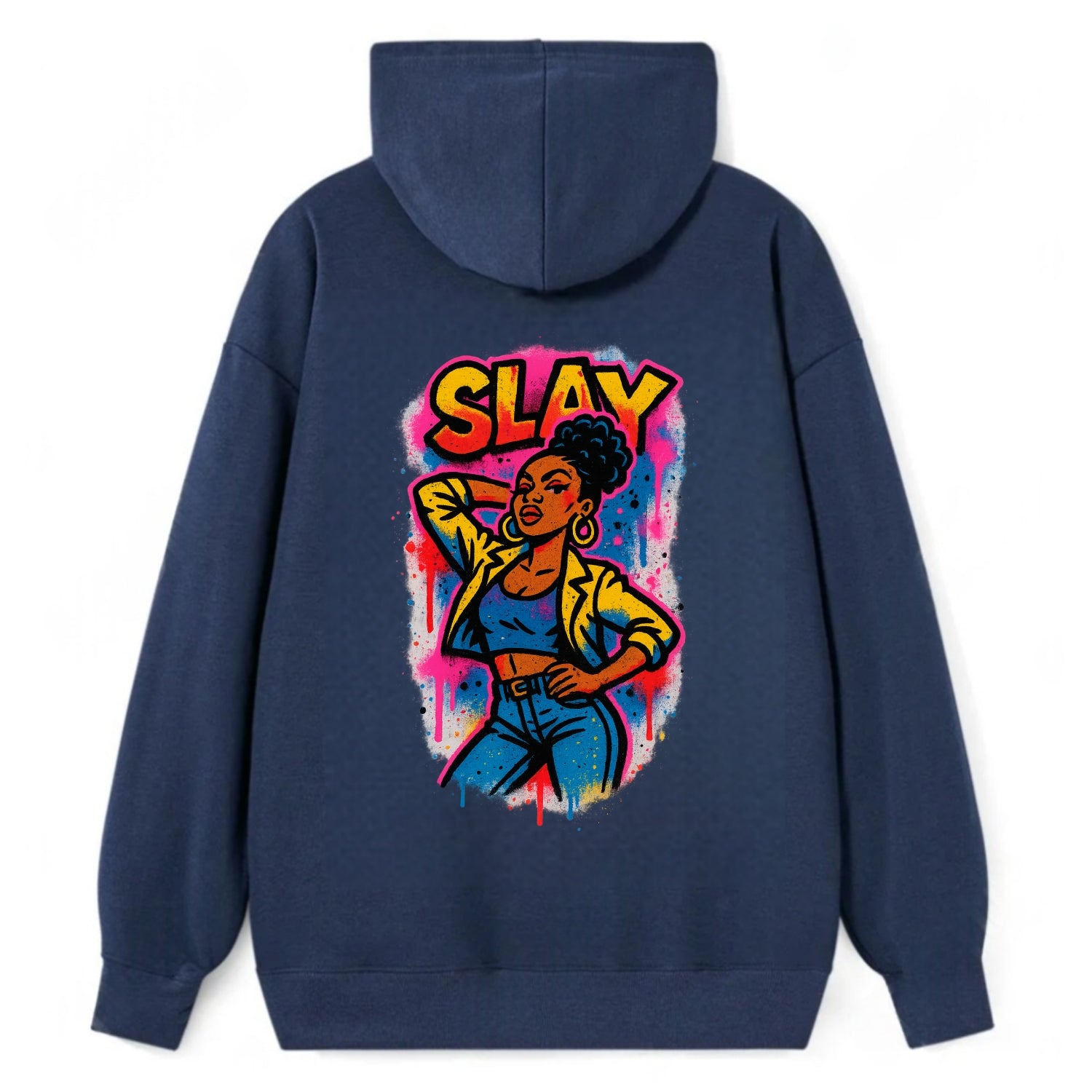 Empowered figure striking confident pose - "slay" culture, fierce and - Classic Pullover Hoodie - Navy