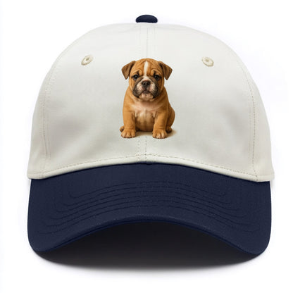 Baby Bulldog Puppy - wrinkly face, underbite, stocky body, gentle eyes, - Two Tone Cap - Navy