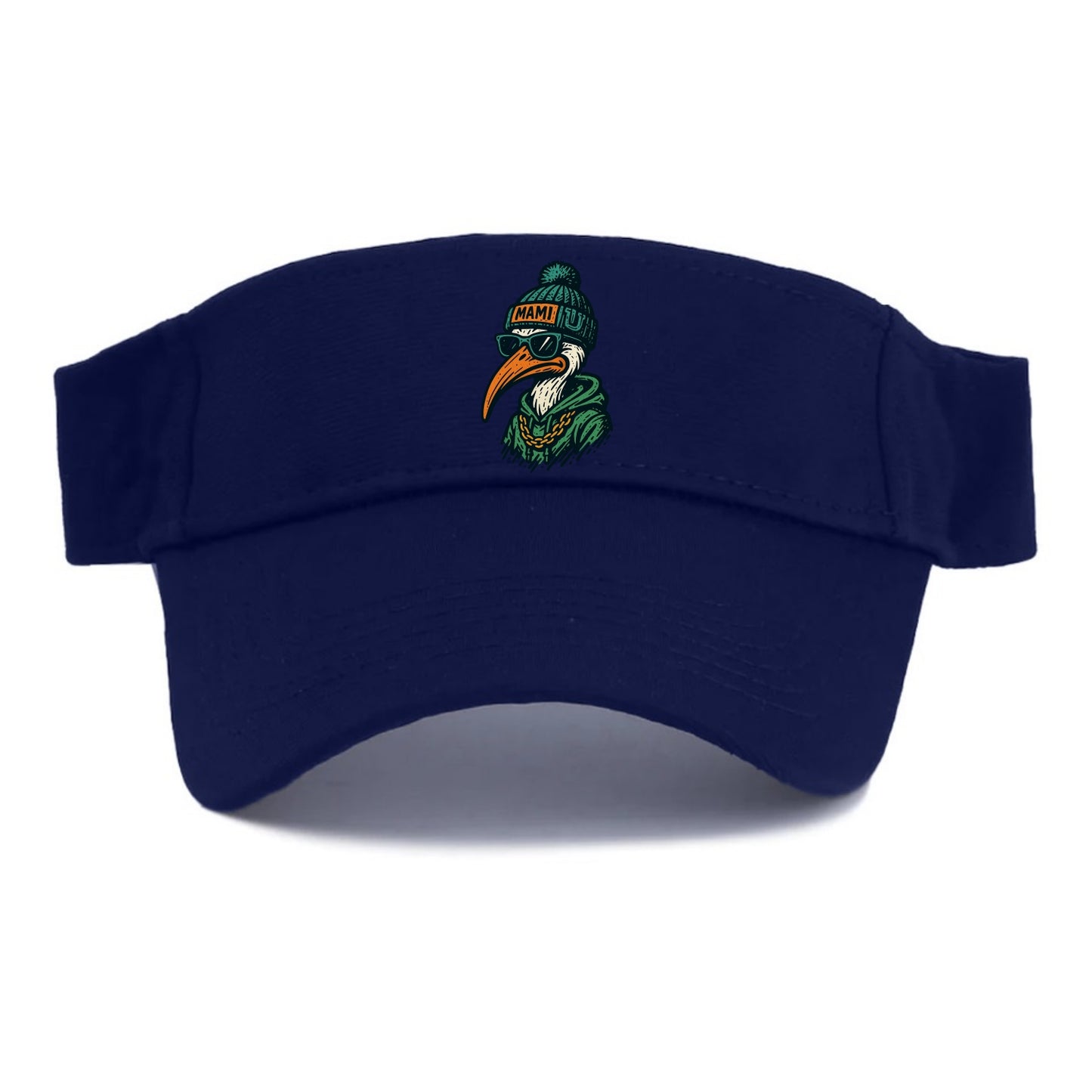 Coral Gables Ibis wearing Miami beanie with U patch - Visor - Navy