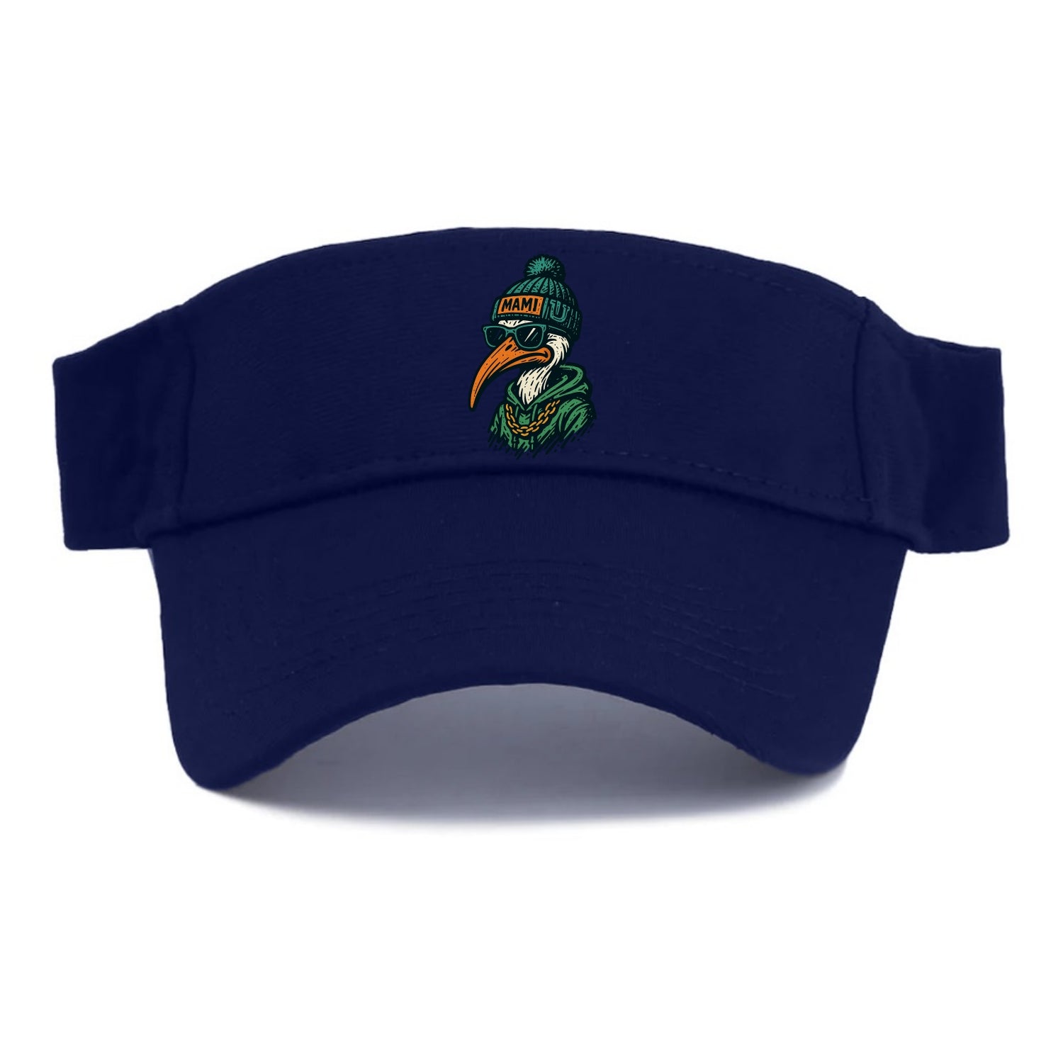 Coral Gables Ibis wearing Miami beanie with U patch - Visor - Navy