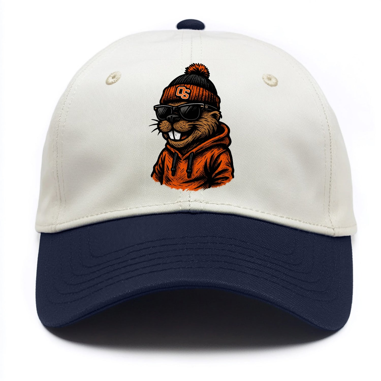 Corvallis Beaver wearing Oregon State beanie with OS patch - Two Tone Cap - Navy