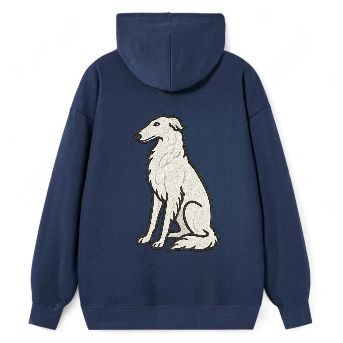 Borzoi - White embroidered sitting pose - Classic Pullover Hoodie - Navy