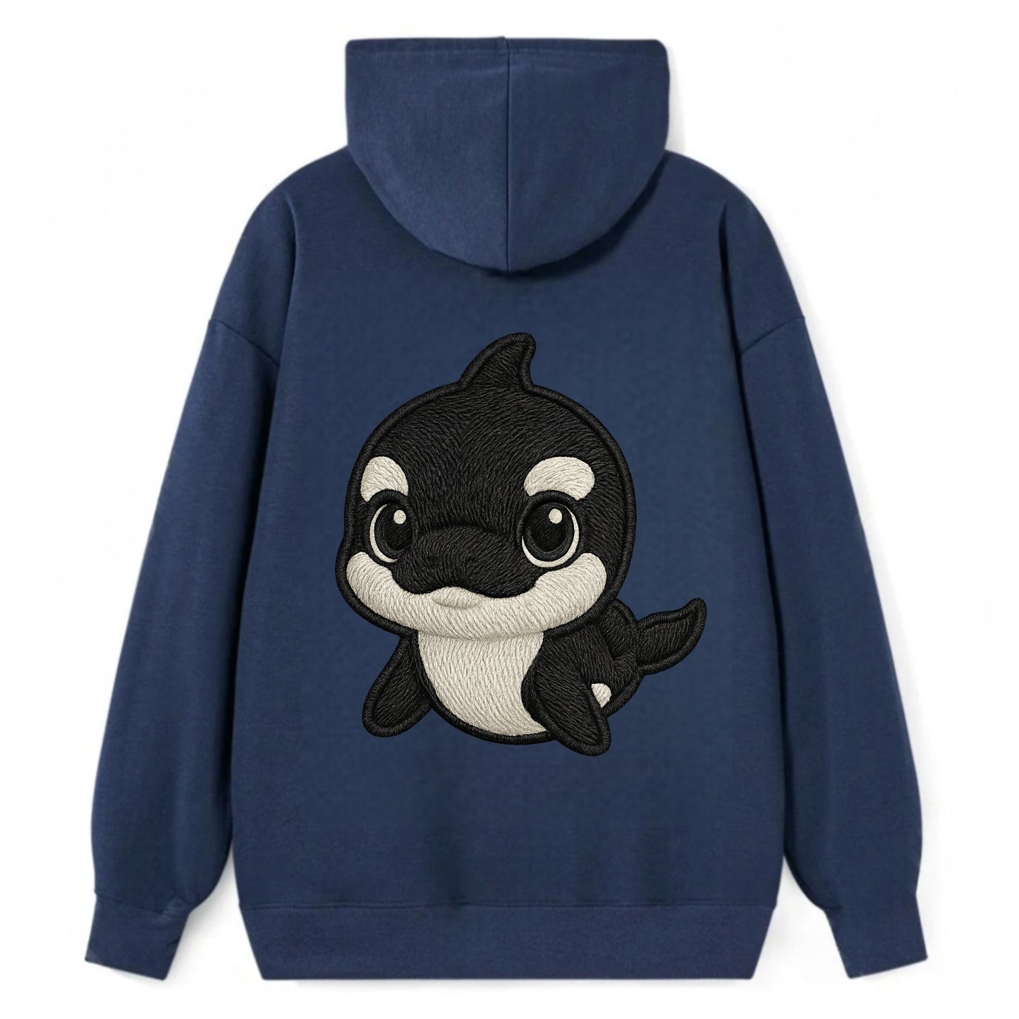 Baby Orca - black and white pattern, white eye patch, front-facing, - Classic Pullover Hoodie - Navy