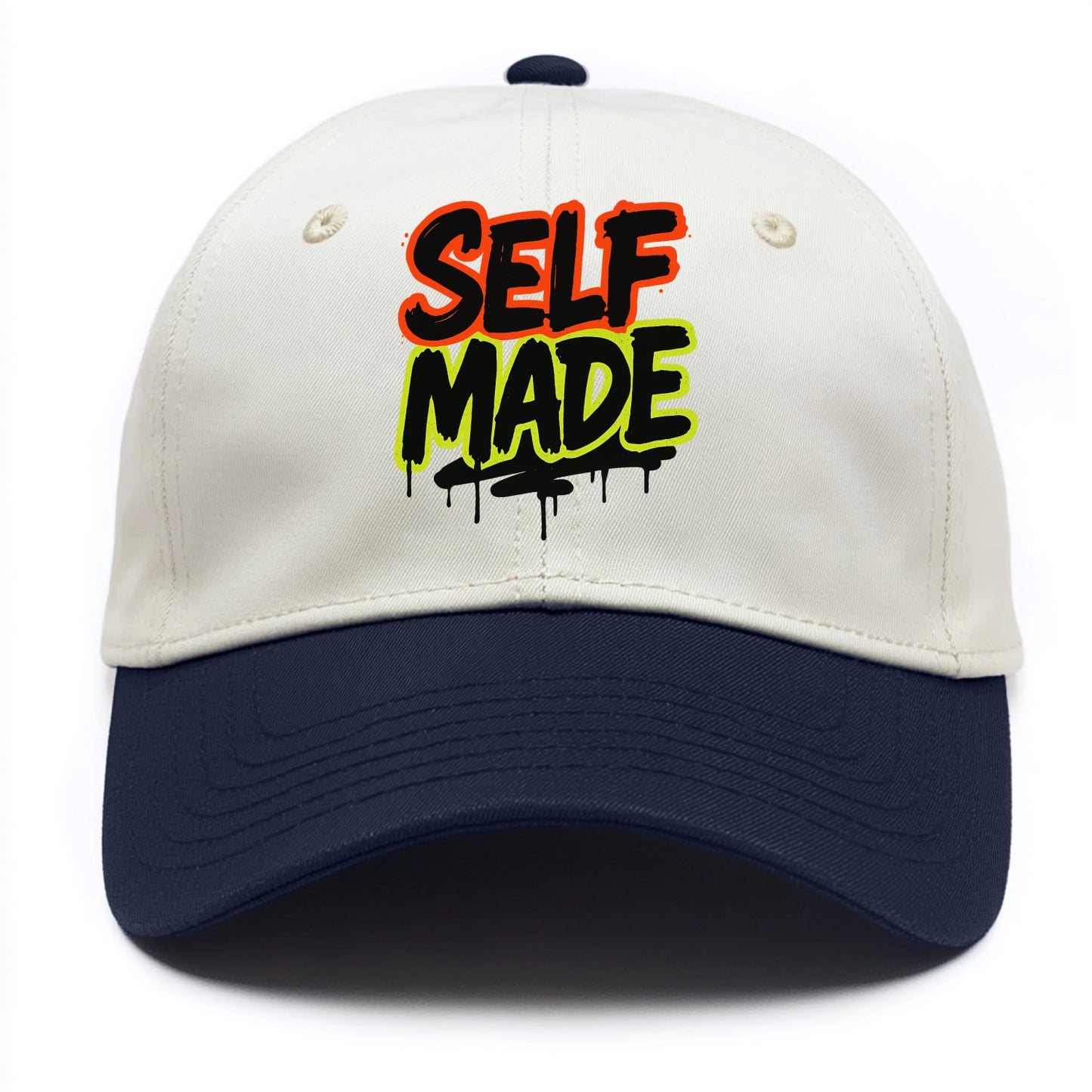 Bold typography design - "SELF MADE" - built from nothing, earned success - Two Tone Cap - Navy