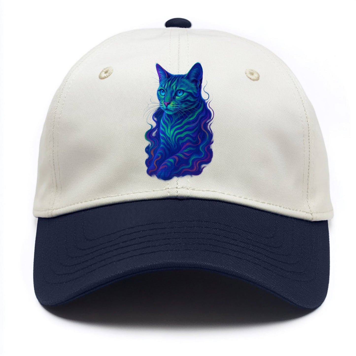 Exotic Bengal cat with aurora borealis colors flowing through its stripes, green and - Two Tone Cap - Navy