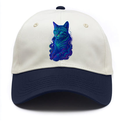 Exotic Bengal cat with aurora borealis colors flowing through its stripes, green and - Two Tone Cap - Navy