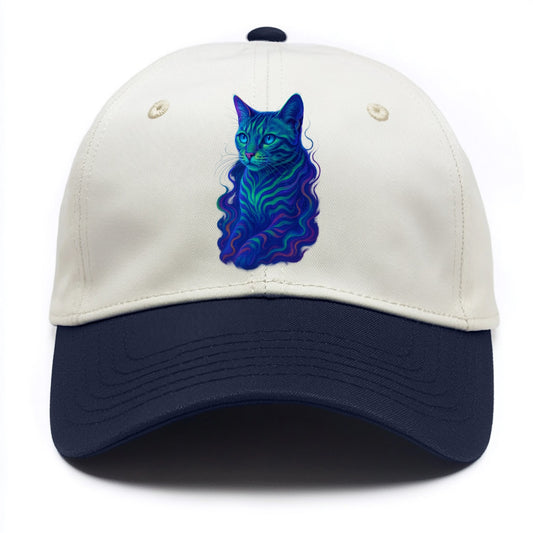 Exotic Bengal cat with aurora borealis colors flowing through its stripes, green and - Two Tone Cap - Navy