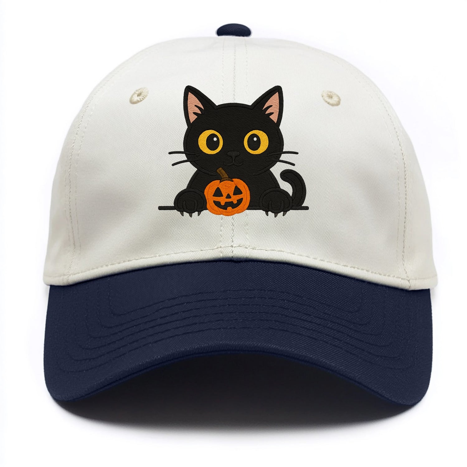 Midnight the black cat wearing round spectacles while studying the viewer. - Two Tone Cap - Navy