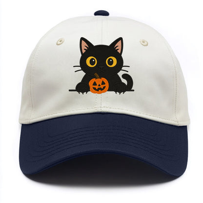 Midnight the black cat wearing round spectacles while studying the viewer. - Two Tone Cap - Navy