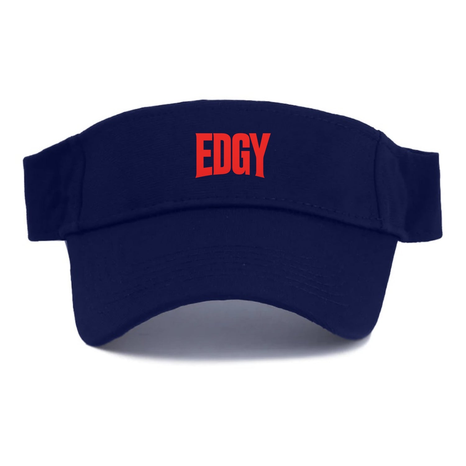 Bold typography design - "EDGY" - pushing boundaries, unconventional - Visor - Navy