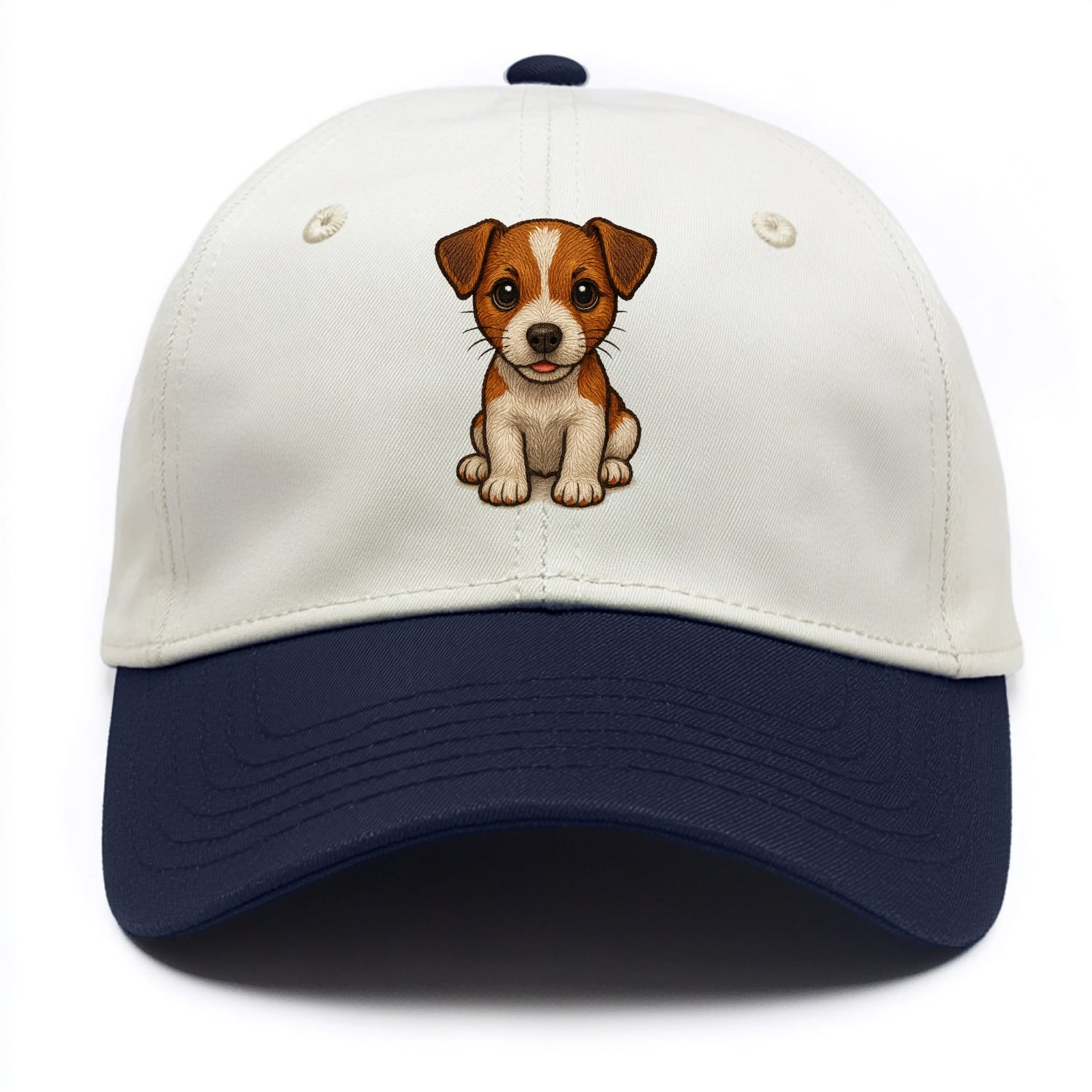 Baby Jack Russell Terrier Puppy - white with markings, alert ears, energetic eyes, - Two Tone Cap - Navy