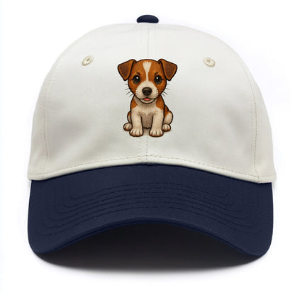 Baby Jack Russell Terrier Puppy - white with markings, alert ears, energetic eyes, - Two Tone Cap - Navy