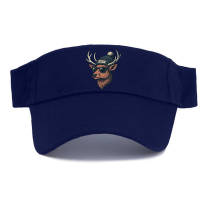 Flagstaff Elk wearing Flagstaff beanie with pom pom and wayfarer sunglasses - Visor - Navy