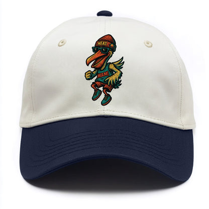 Miami Pelican wearing Heat beanie with sunset patch and wayfarer sunglasses - Two Tone Cap - Navy