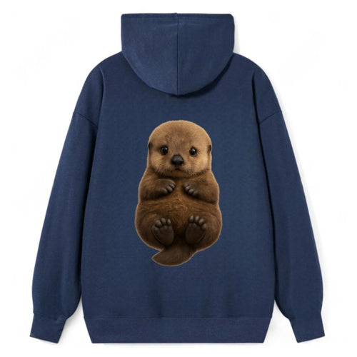 Baby Sea Otter - brown fluffy, floating on back, tiny paws, bright eyes, - Classic Pullover Hoodie