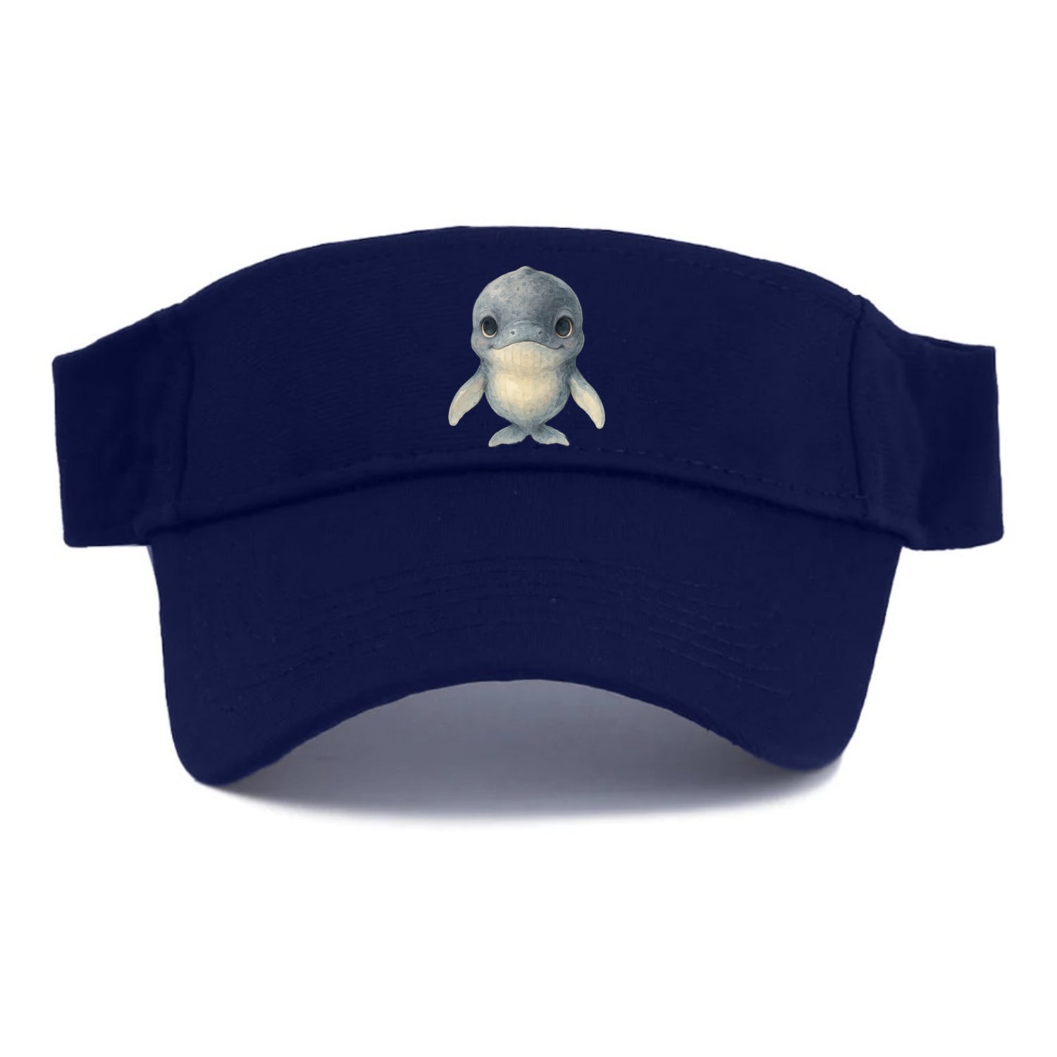 Baby Humpback Whale - dark gray with white flippers, large gentle eyes, front-facing, - Visor - Navy