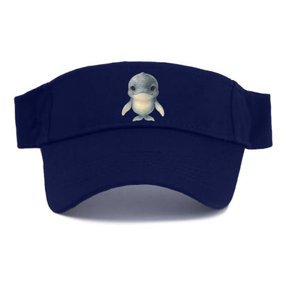 Baby Humpback Whale - dark gray with white flippers, large gentle eyes, front-facing, - Visor - Navy