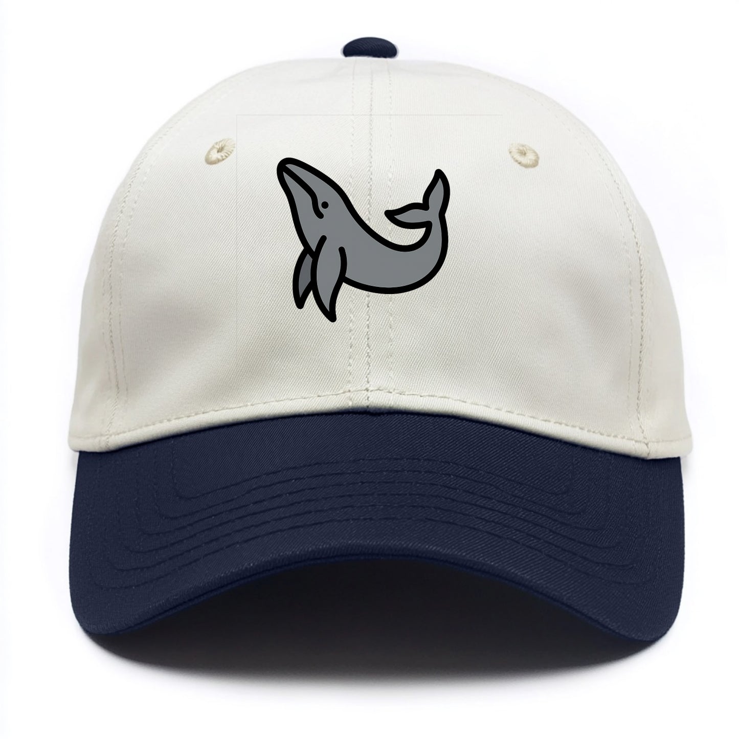 Humpback Whale - Gray breaching pose flat side profile - Two Tone Cap - Navy