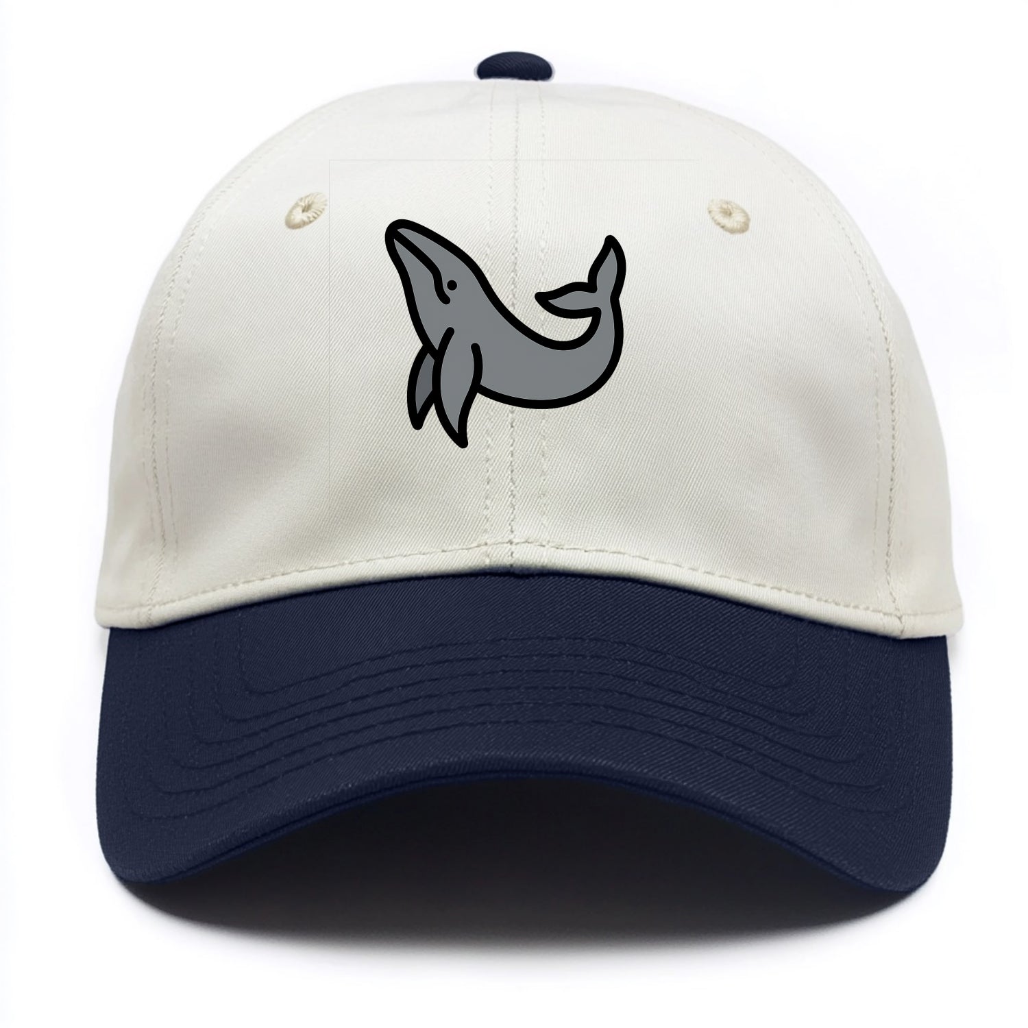 Humpback Whale - Gray breaching pose flat side profile - Two Tone Cap - Navy