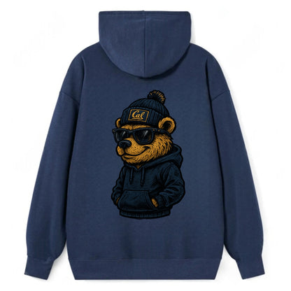 Berkeley Bear wearing Cal beanie with script patch - Classic Pullover Hoodie - Navy