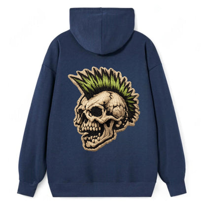 MOHAWK SKULL - punk skull with mohawk in neon green and black , punk rock - Classic Pullover Hoodie - Navy