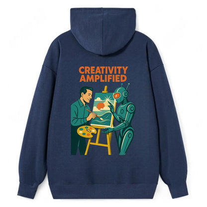 Artist and AI creating beautiful masterpiece together - "Creativity - Classic Pullover Hoodie - Navy