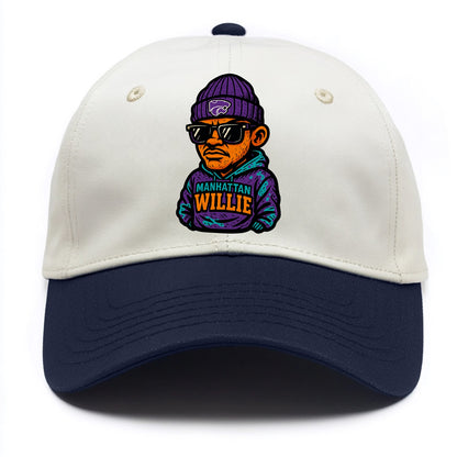 Manhattan Willie wearing Kansas State beanie with powercat patch - Two Tone Cap - Navy