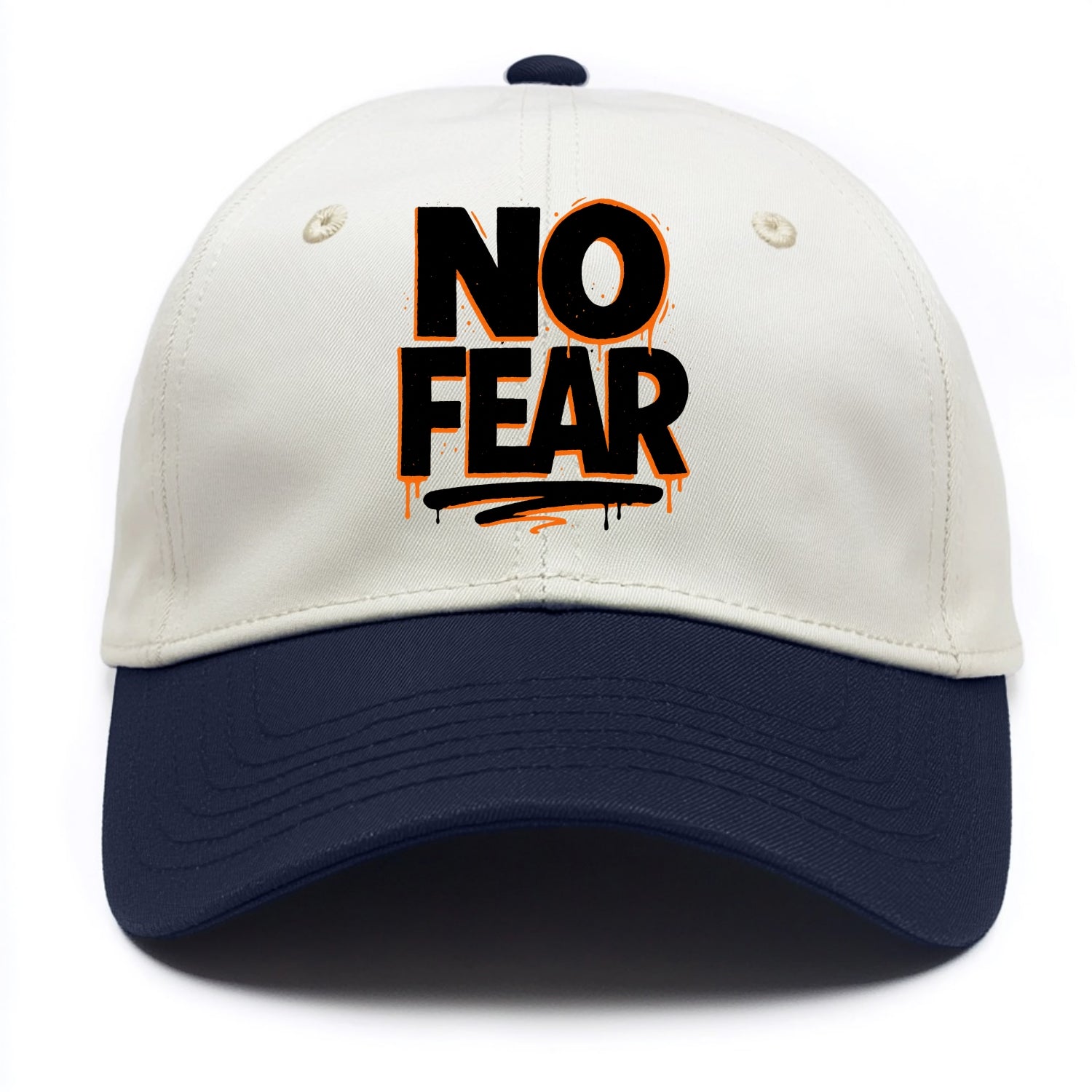 Bold typography design - "NO FEAR" - courage, bravery - Two Tone Cap - Navy