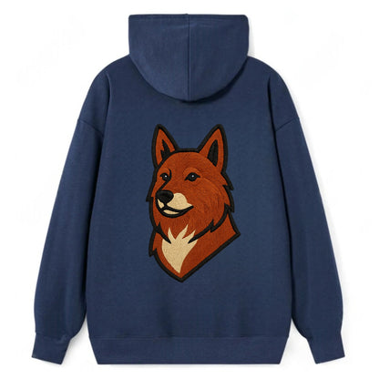 Finnish Spitz - Fox-red pointed ears embroidered pose - Classic Pullover Hoodie - Navy