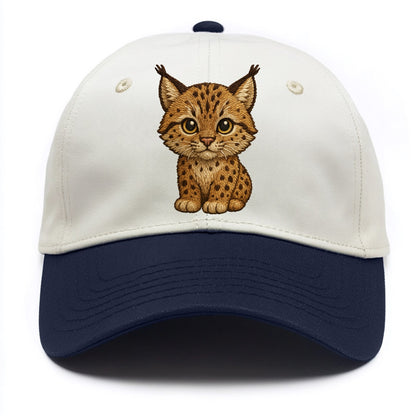 Baby Lynx Cub - tufted ears, spotted fur, golden eyes, front-facing, wild baby - Two Tone Cap - Navy