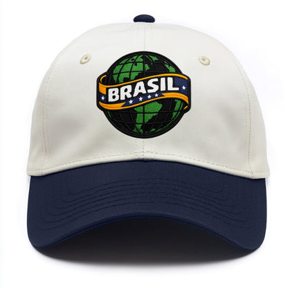 BRAZILIAN FLAG GLOBE - green globe with banner in green yellow blue , Brasil - Two Tone Cap - Navy