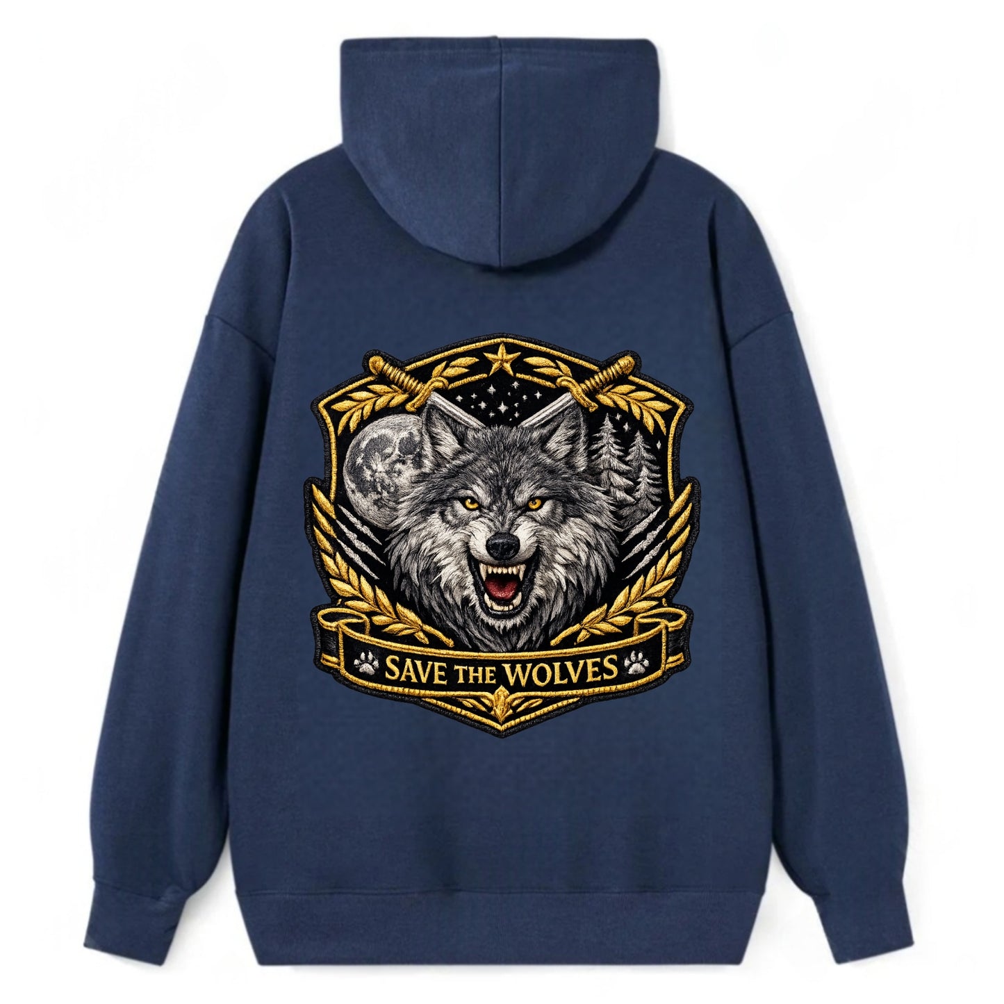 SAVE THE WOLVES - wolf moon in gray , predator protection - Classic Pullover Hoodie - Navy