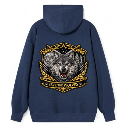 SAVE THE WOLVES - wolf moon in gray , predator protection - Classic Pullover Hoodie - Navy