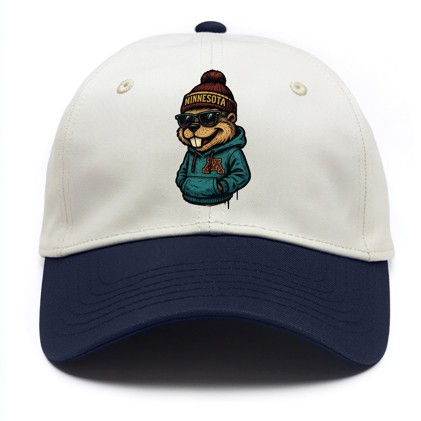 Minneapolis Gopher wearing Minnesota beanie with M patch - Two Tone Cap - Navy