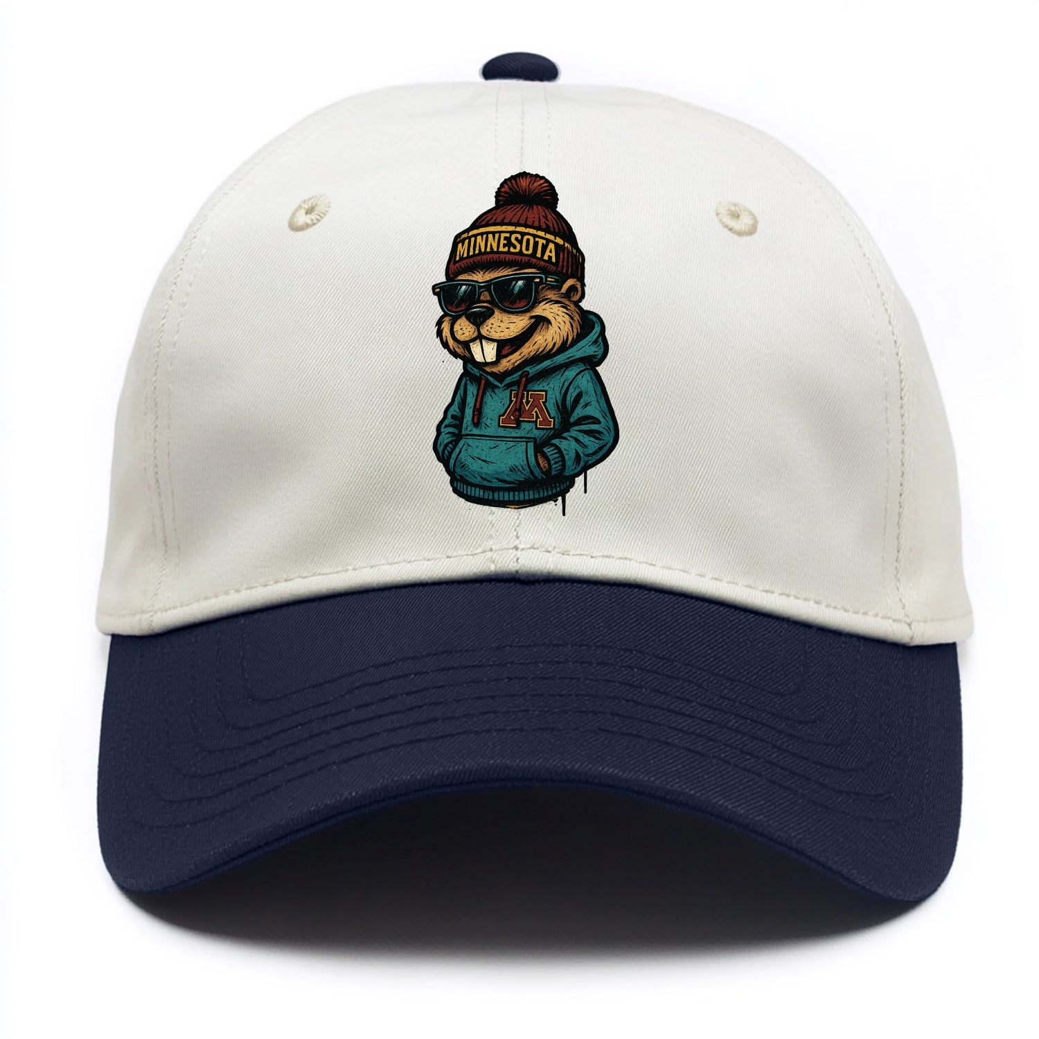 Minneapolis Gopher wearing Minnesota beanie with M patch - Two Tone Cap - Navy